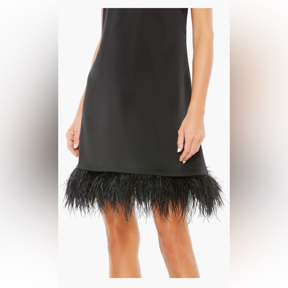 leena for Mac Duggal Crewneck Faux Feather Hem Cocktail Dress‎ NWT Sz 4 - Picture 3 of 13